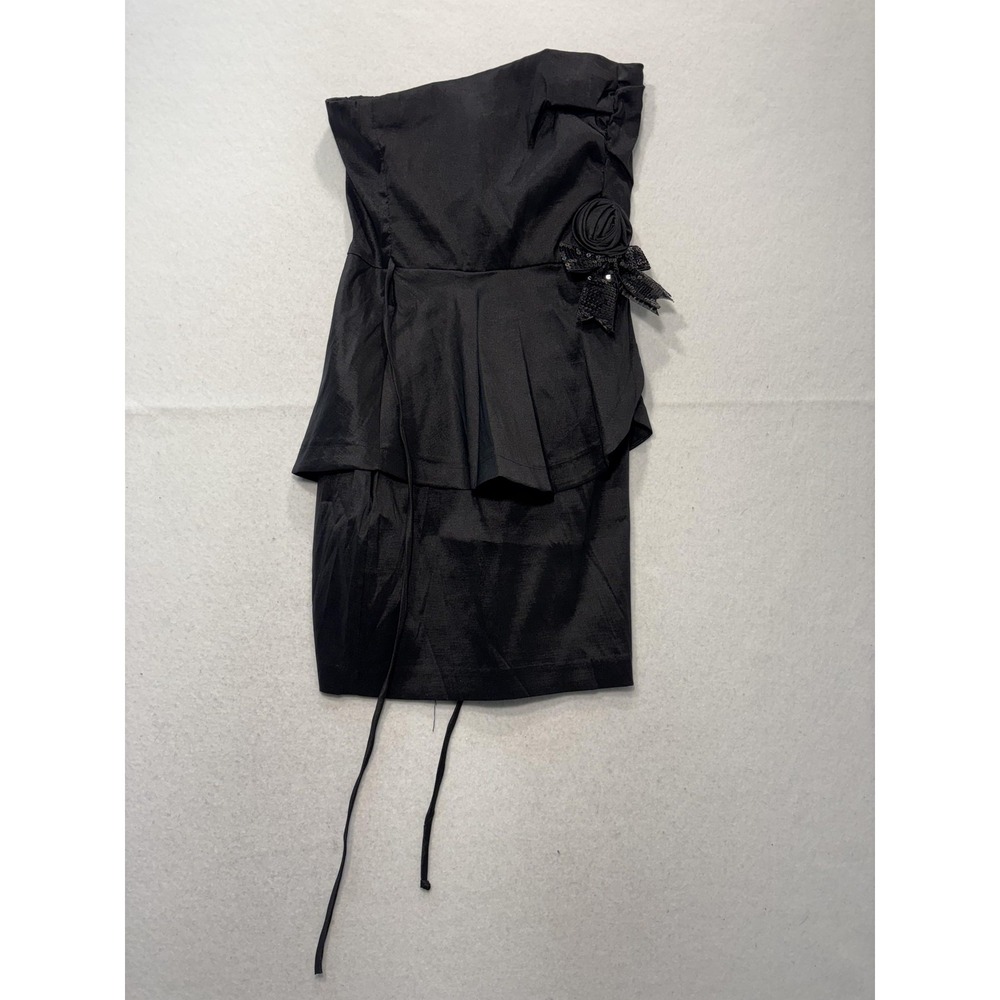 Teeze Me Dress Juniors 7 Black Strapless Sequin Bow Peplum Mini H464629